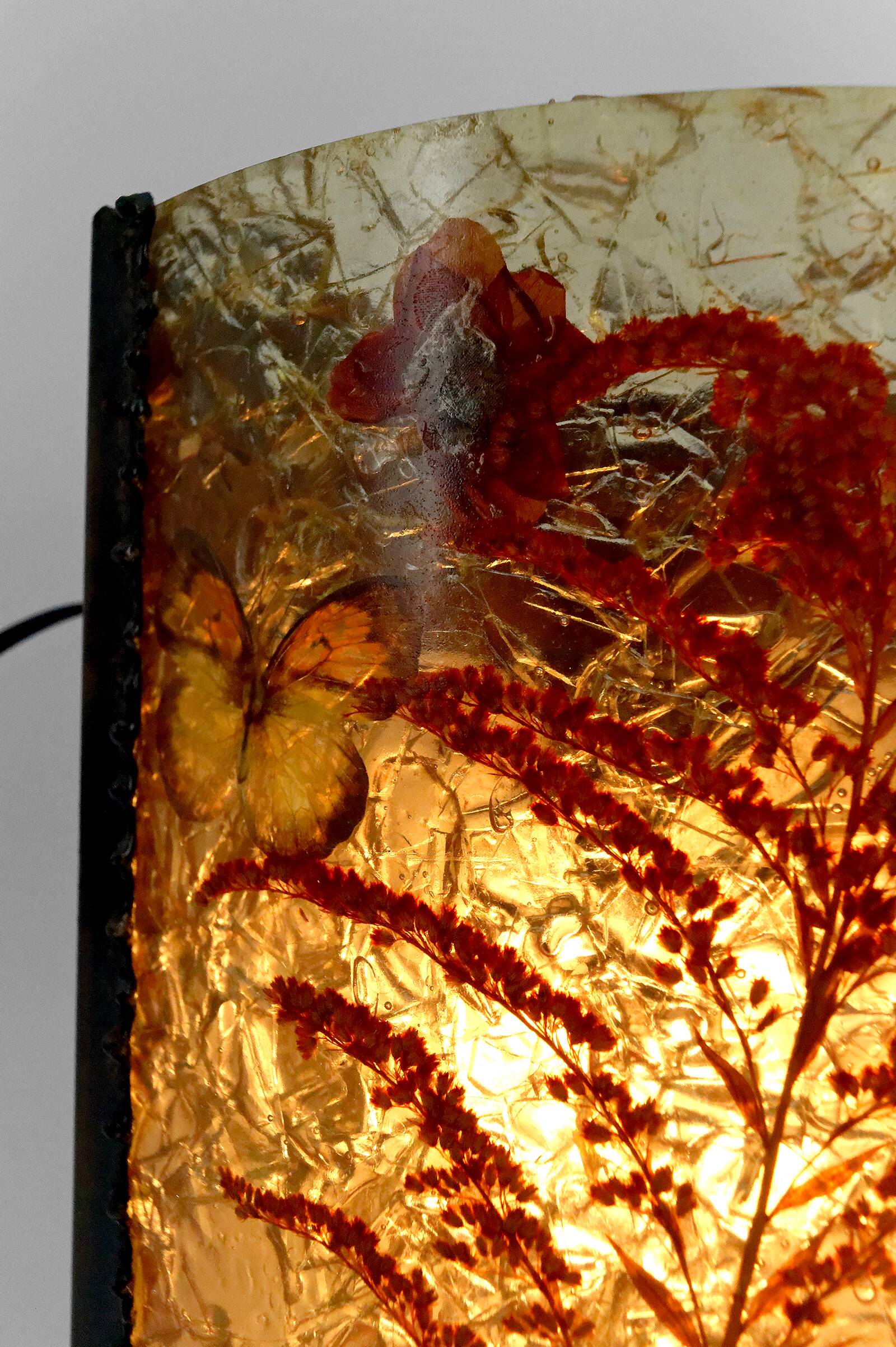 Corner wall light from the potters of Accolay in patinated copper and fractal resin,