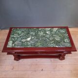 Red lacquered coffee table with marble top