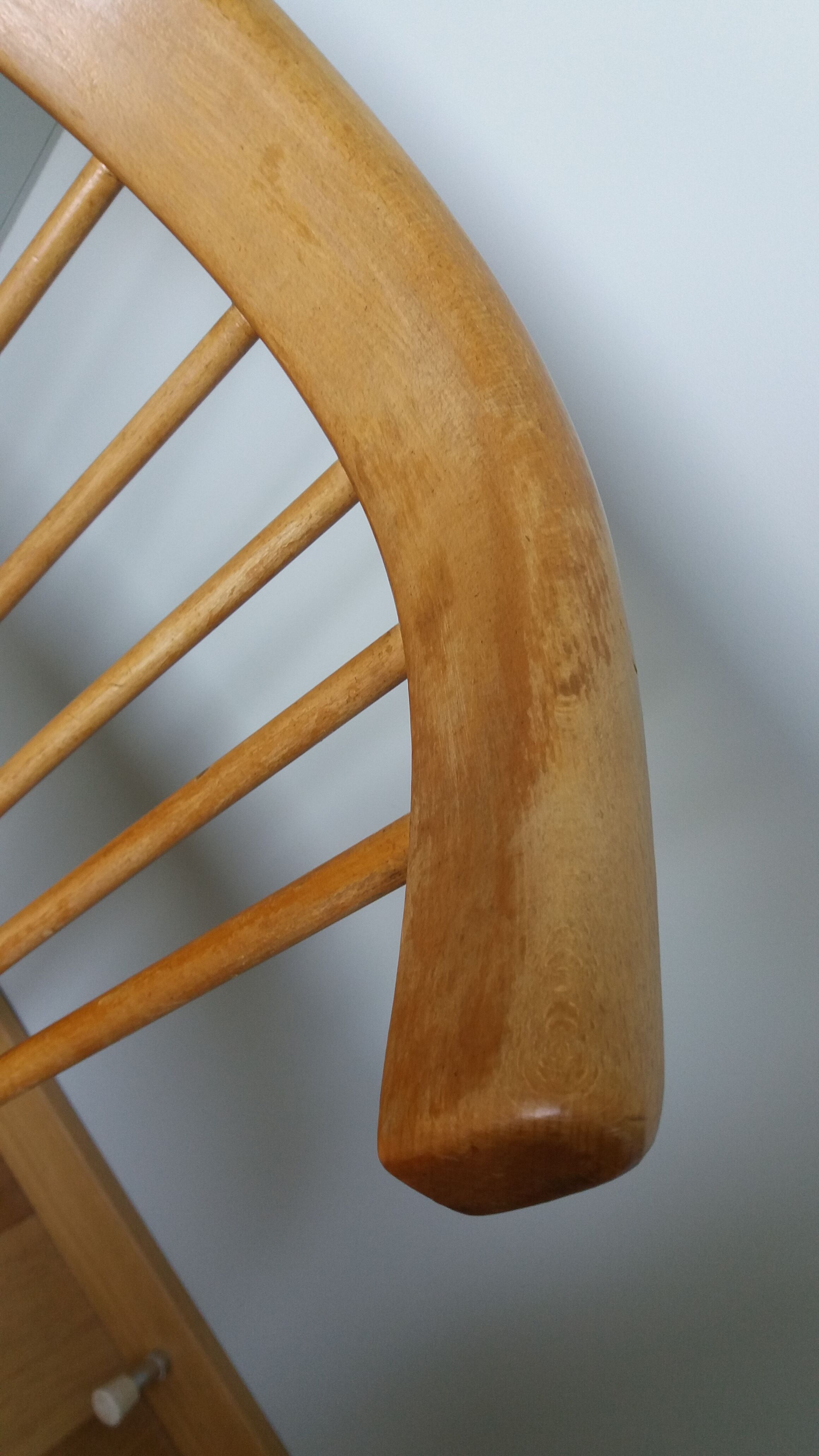 Fauteuil en bois, pieds compas, style scandinave, Baumann ou Thonet
