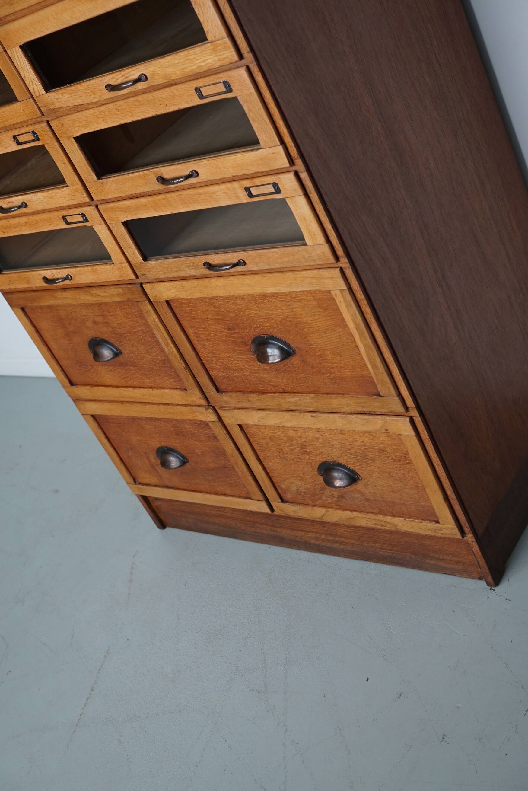 English Haberdashery Shop Cabinet with Glass Fronted Drawers, Circa 1930s
