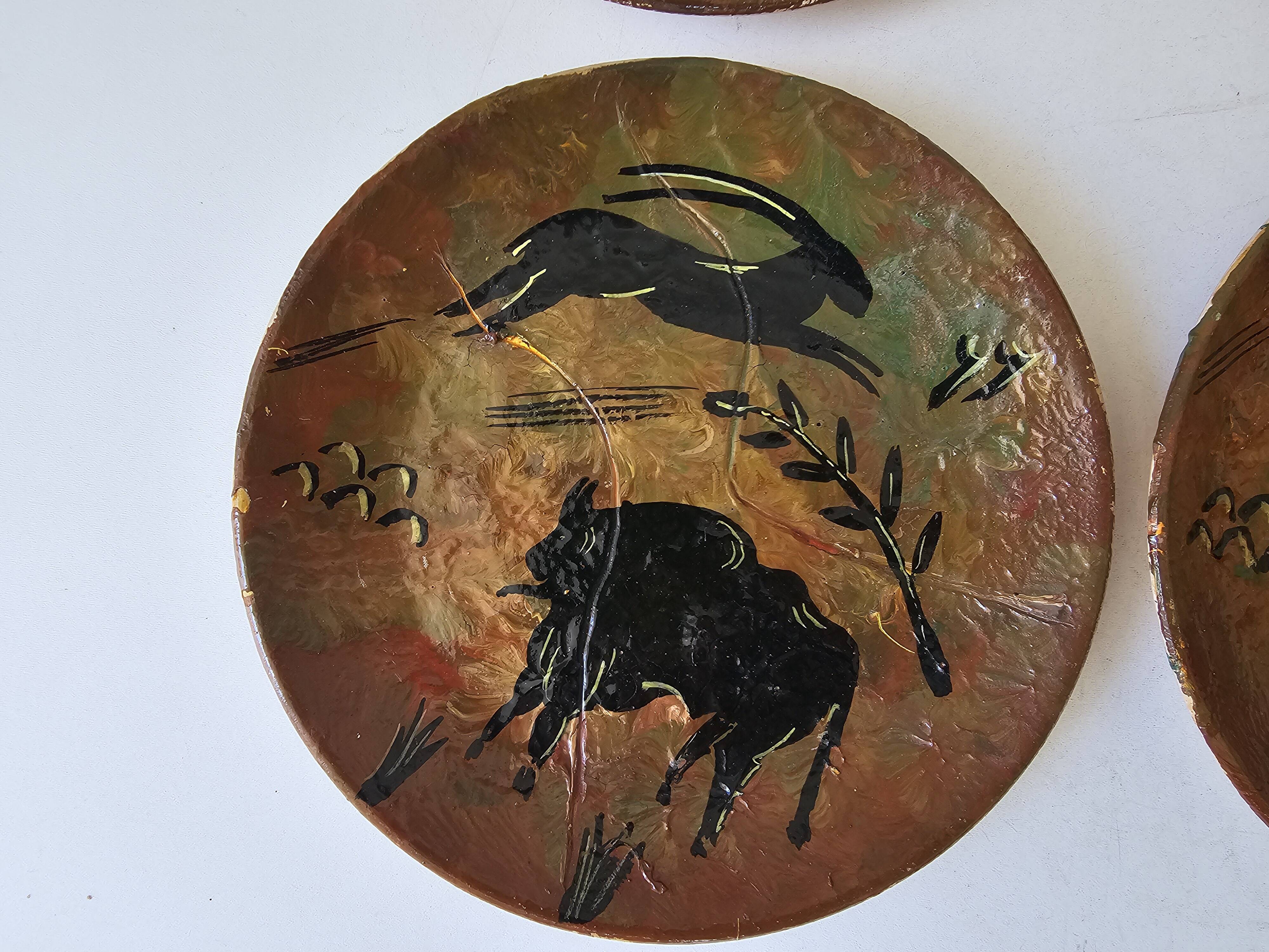 Set of 4 prehistoric rock plates Vallauris Vintage Diameter 20.