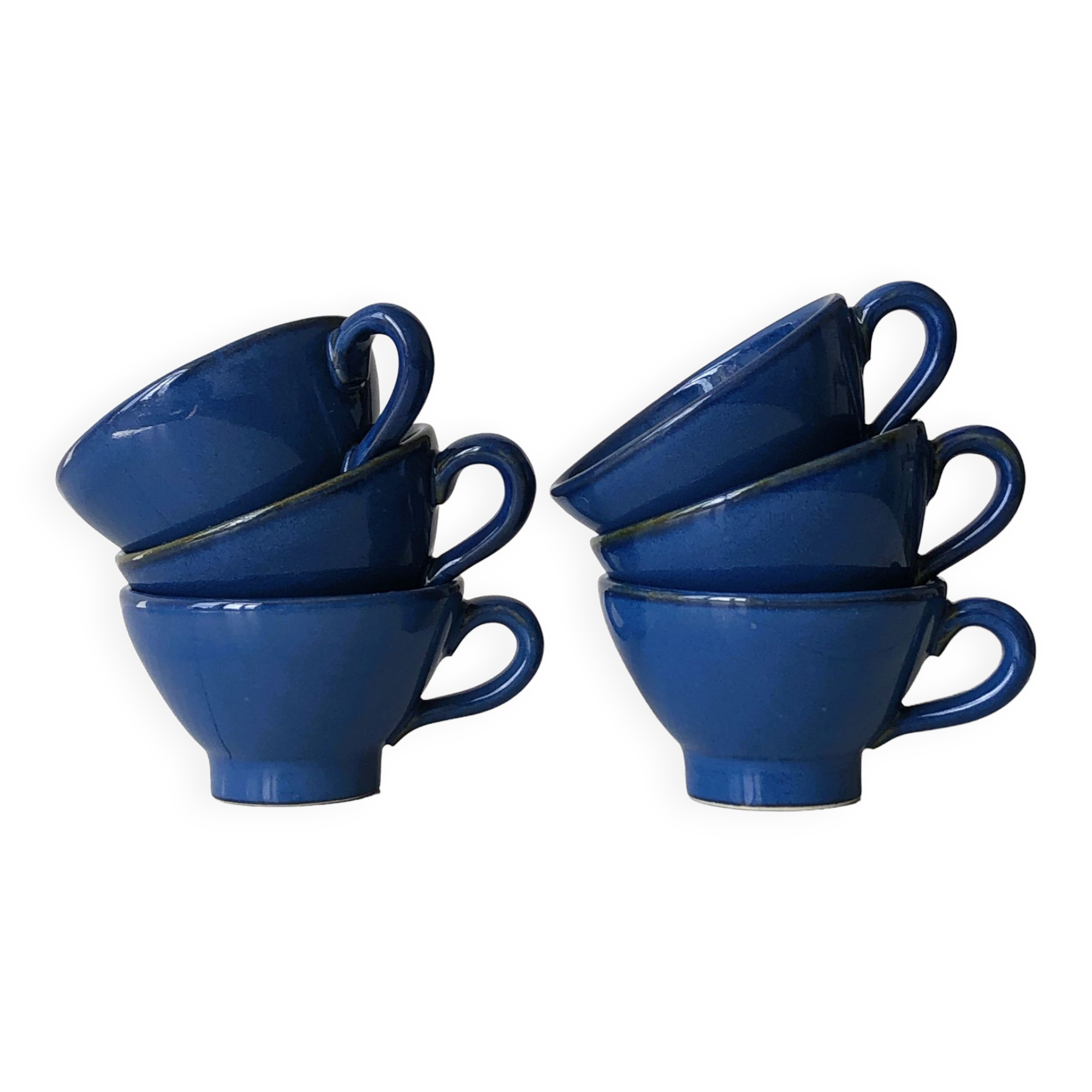 Set of 6 cups in handcrafted blue glazed stoneware