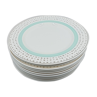 12 assiettes plates Ardy - Etoiles dorées et vert menthe