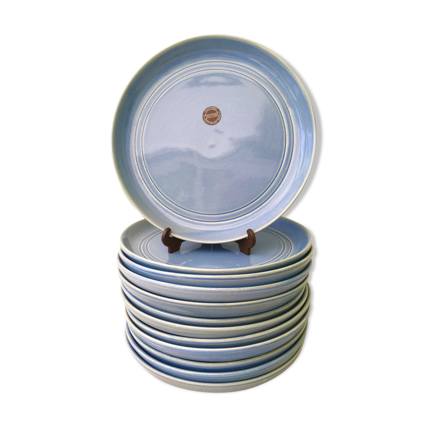 Set de 10 assiettes plates en grès bleu lavande