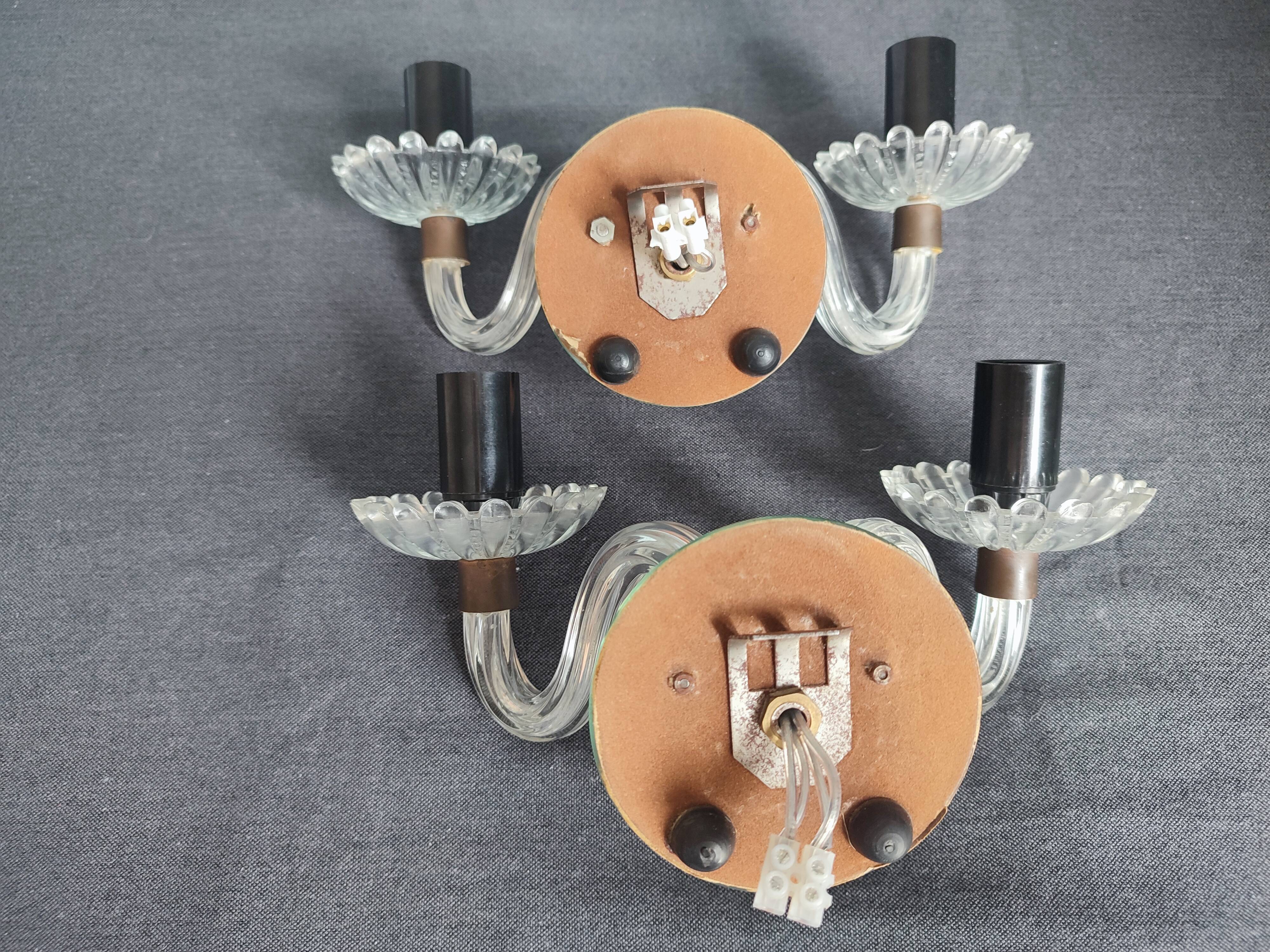 Pair of vintage glass/mirror two-arm wall lights