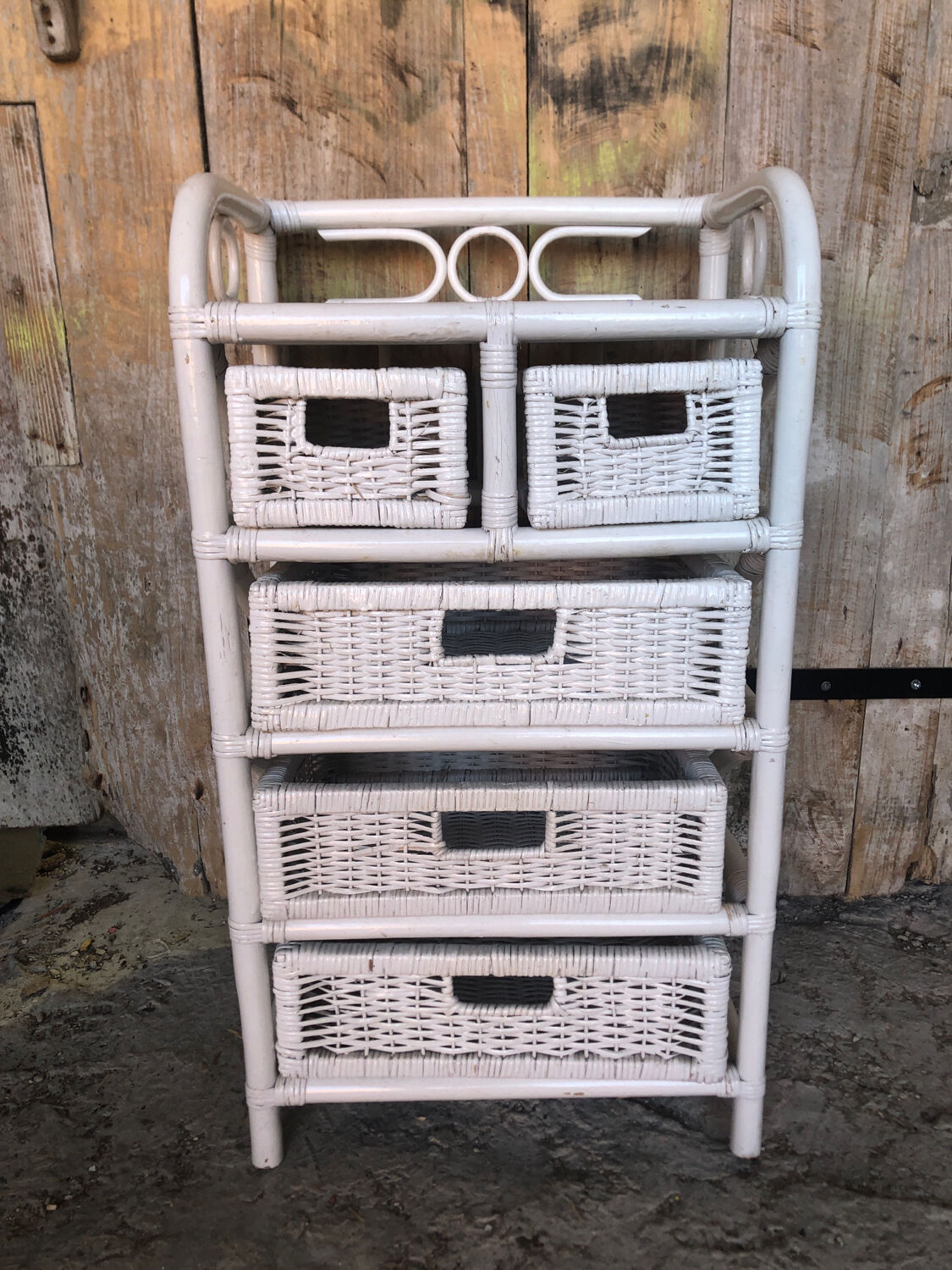 Lot 3 meubles commodes rotin blanc vintage