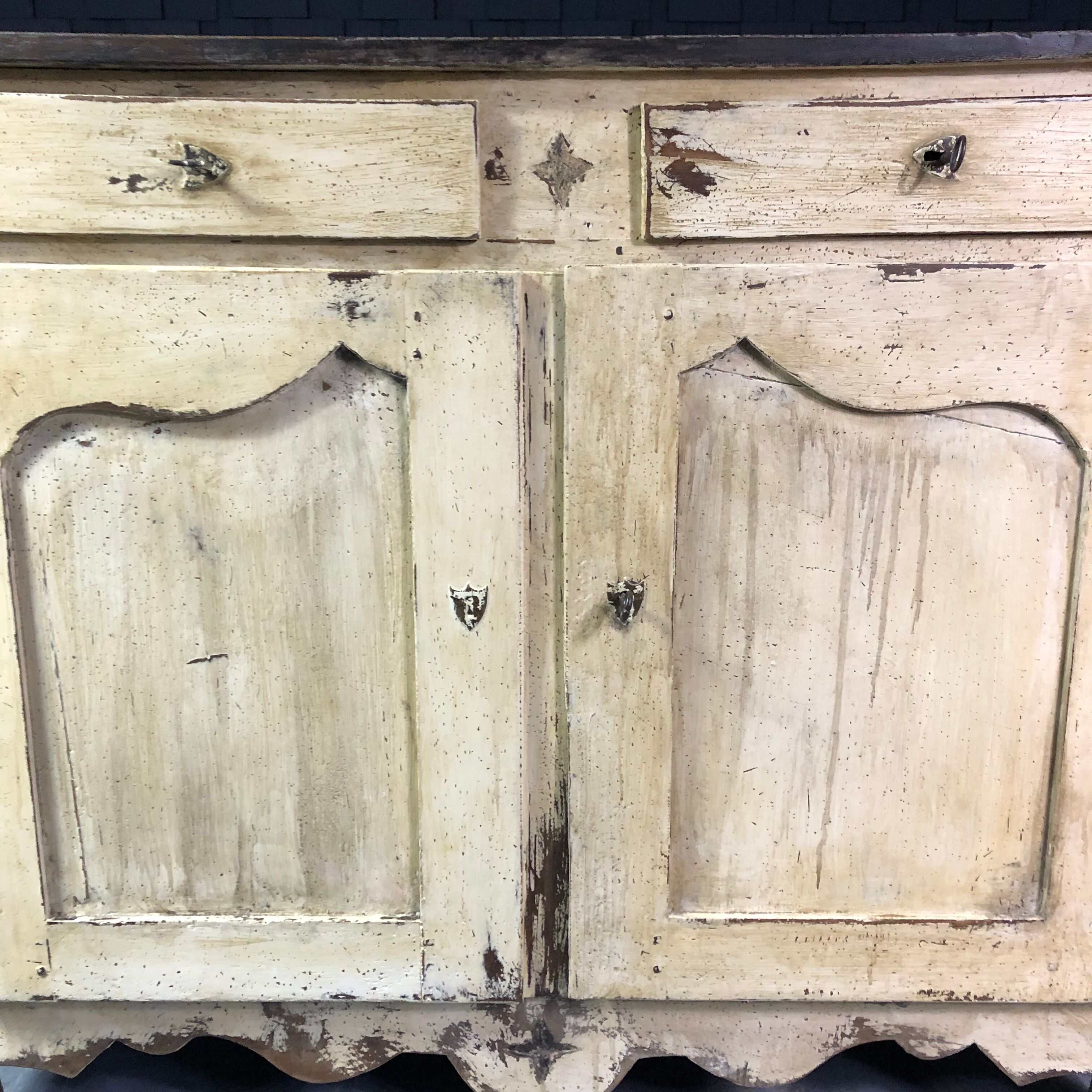 Old patinated painted wooden sideboard