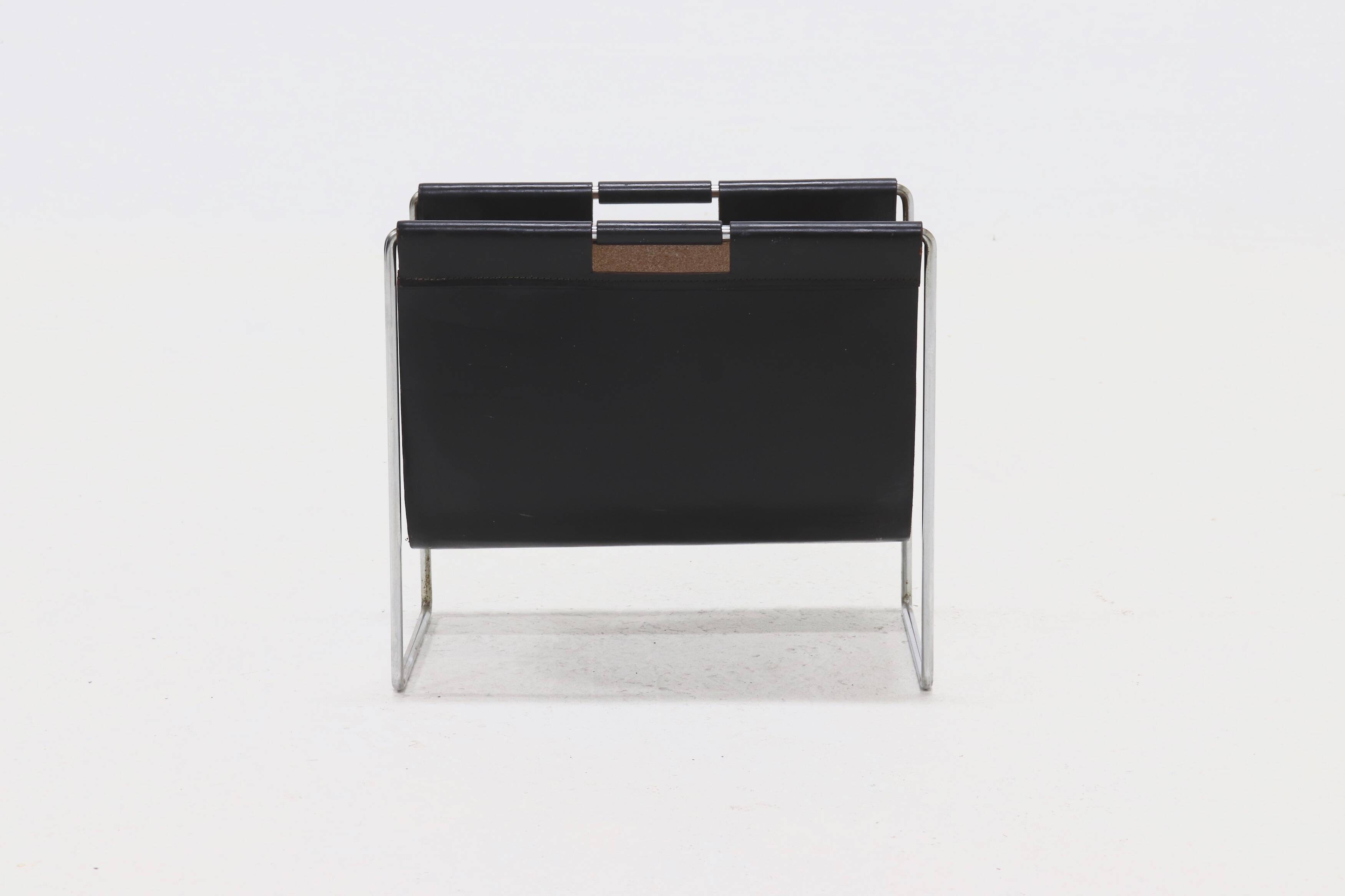 Brabantia Leather & Chrome Magazine Rack 1970s