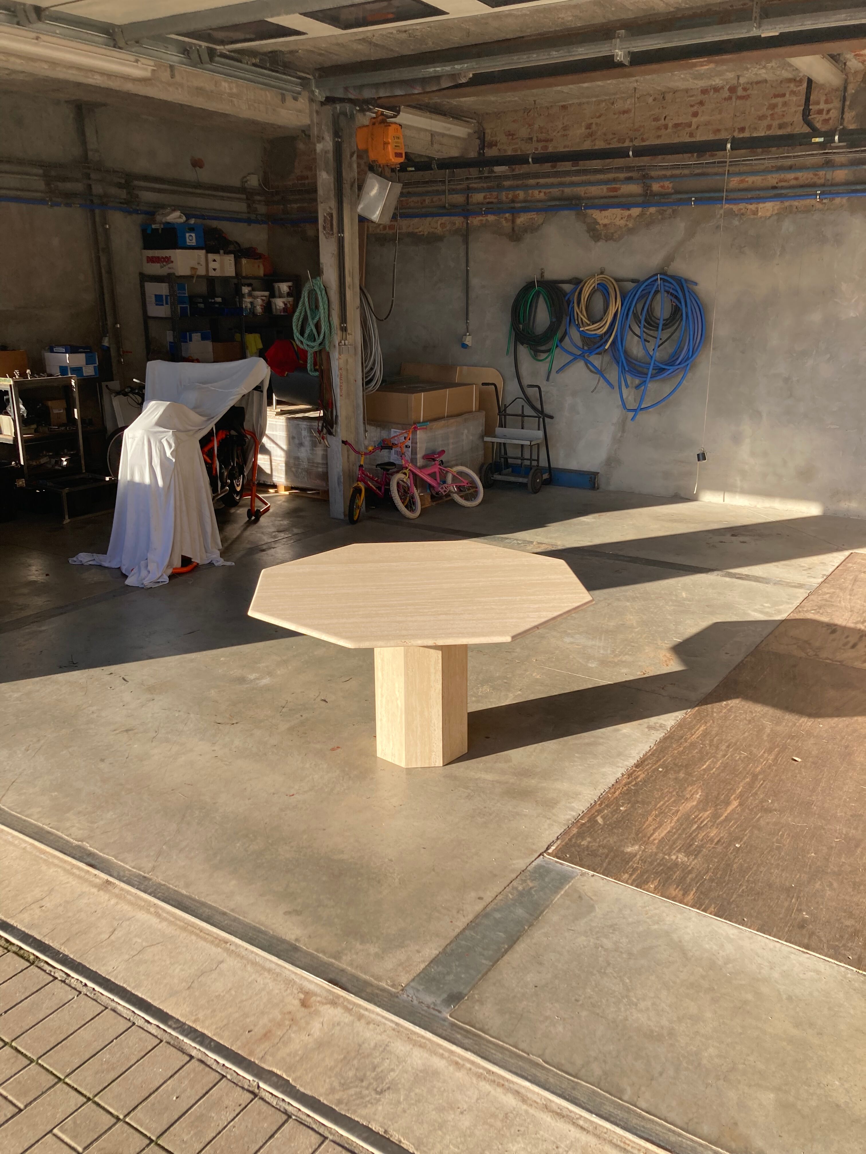 Travertin dining table octagonal