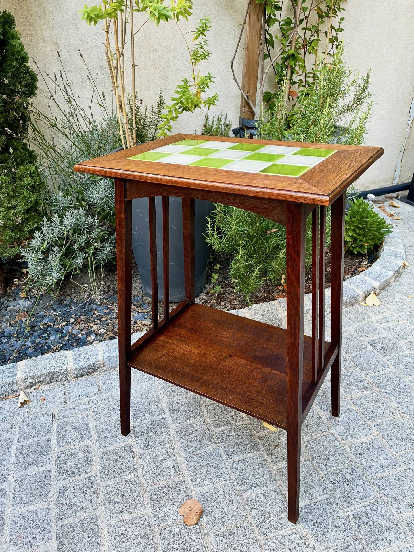 Art Nouveau side table 1910 with double tops in dark oak.