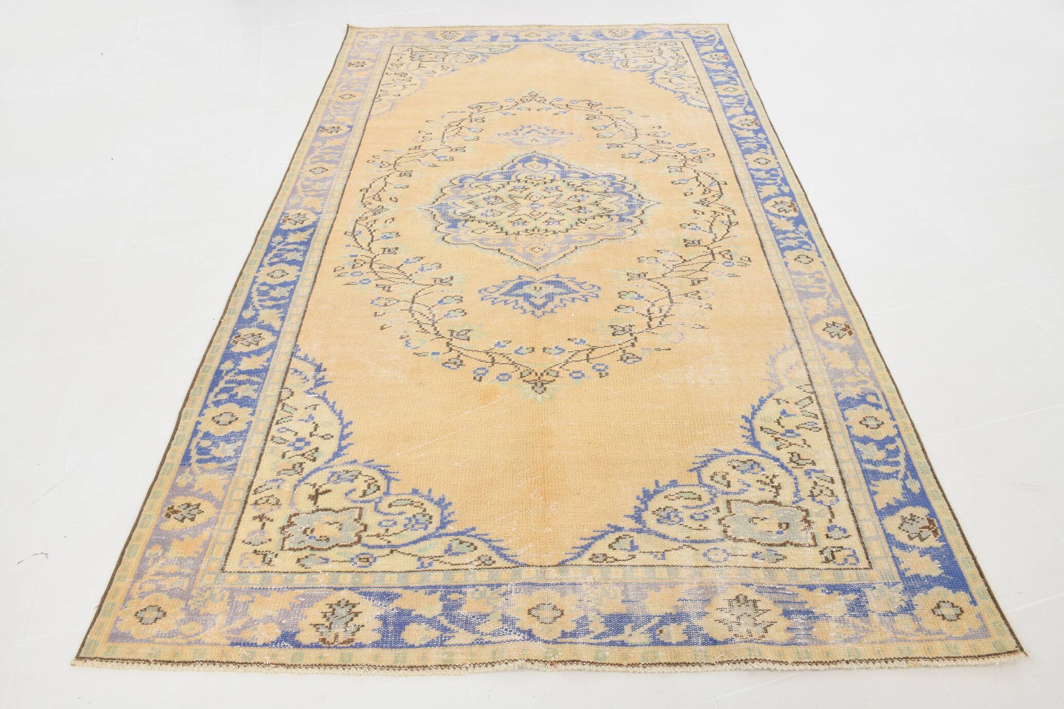 5x8 Rug For Living Room Yellow Blue Vintage Rug, 170x253Cm