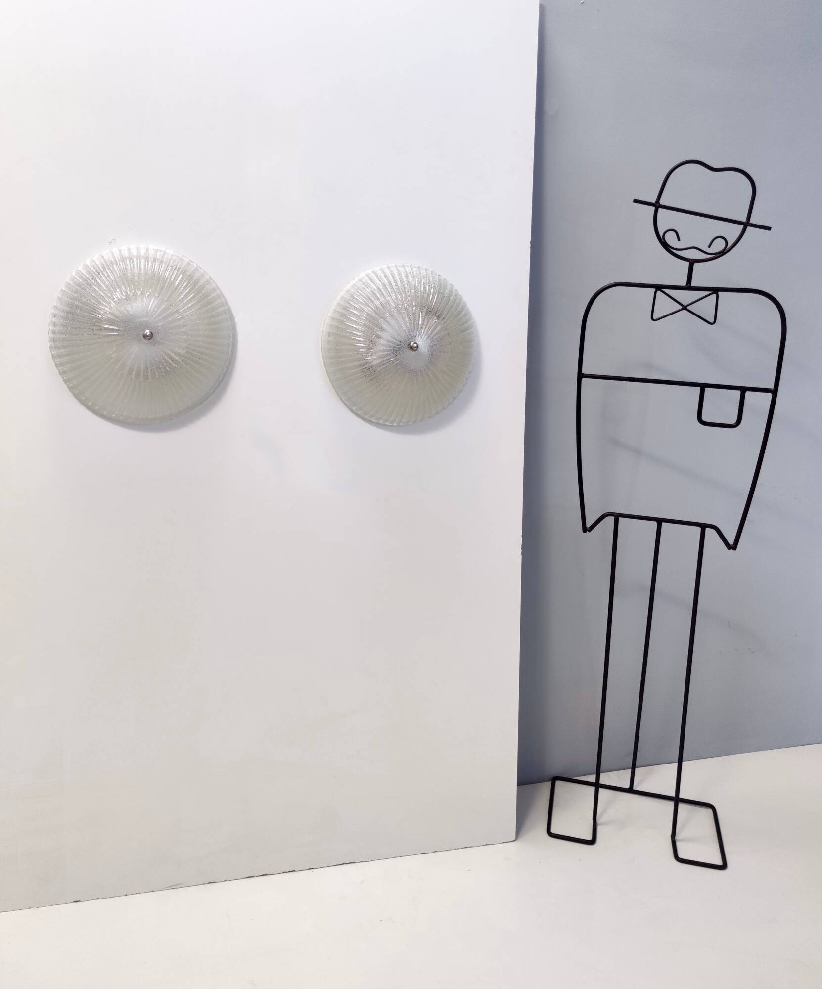 Pair of Round Murano Glass Ceiling Lights or Sconces, Italy