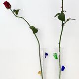 Pair of Transparent Murano Glass Flutes with Colored Details, Italy, 1980s