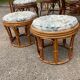 Vintage rattan dining set with glass table, 4 chairs and 4 stools.