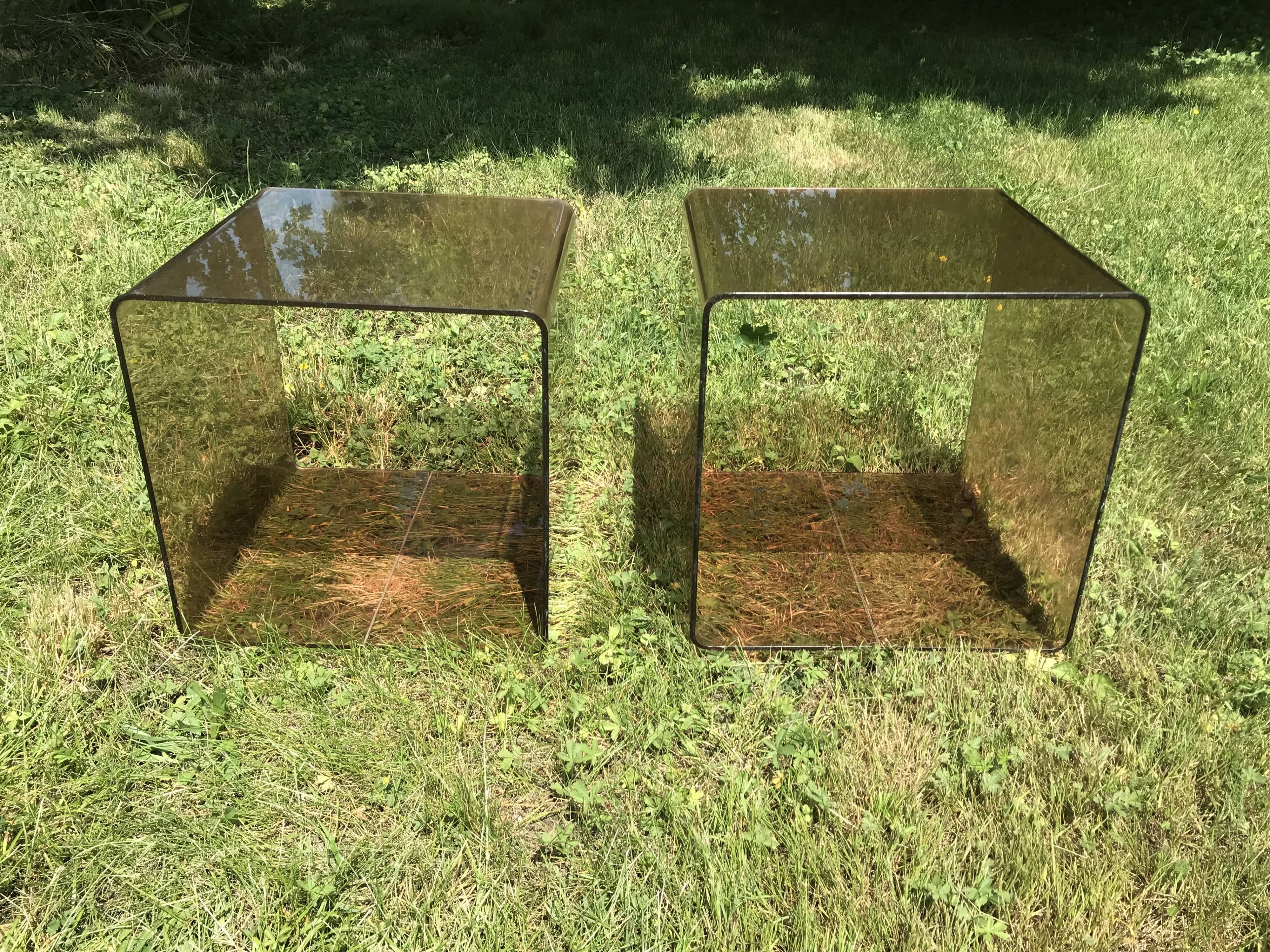 Pair of bedside tables in plexiglass smoked 70