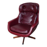 Fauteuil relax scandinave en skai rouge/marron, 1969