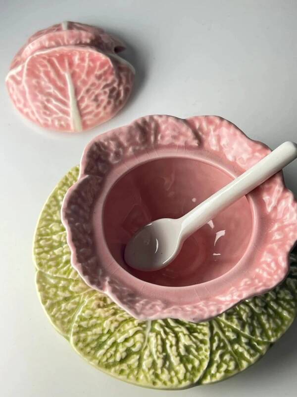 Caldas da Rainha Gravy Boat – Green and Pink Portuguese Earthenware – Handmade – Vintage