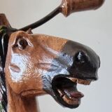 Tricycle ancien, jouet français avec cheval sculpté en bois et métal