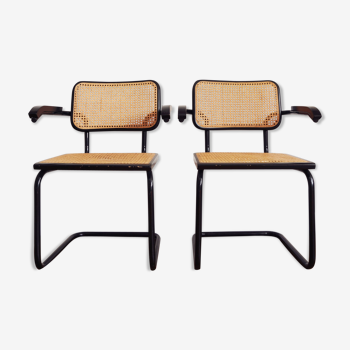 Pair of armchairs with Cesca B64 armrests by Marcel Breuer