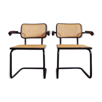 Pair of armchairs with Cesca B64 armrests by Marcel Breuer