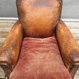 Pair armchairs club leather "punk" back mustache