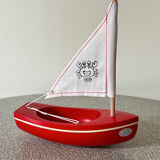 Tirot 200 wooden pond sailboat, navigable vintage toy.