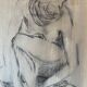 Tableau signé fusain portrait de femme accroupie