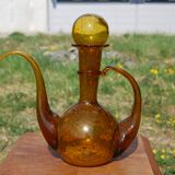 Pourer, Biot amber bubbled glass carafe.