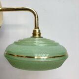 Applique abat-jour vintage en verre givré vert et doré