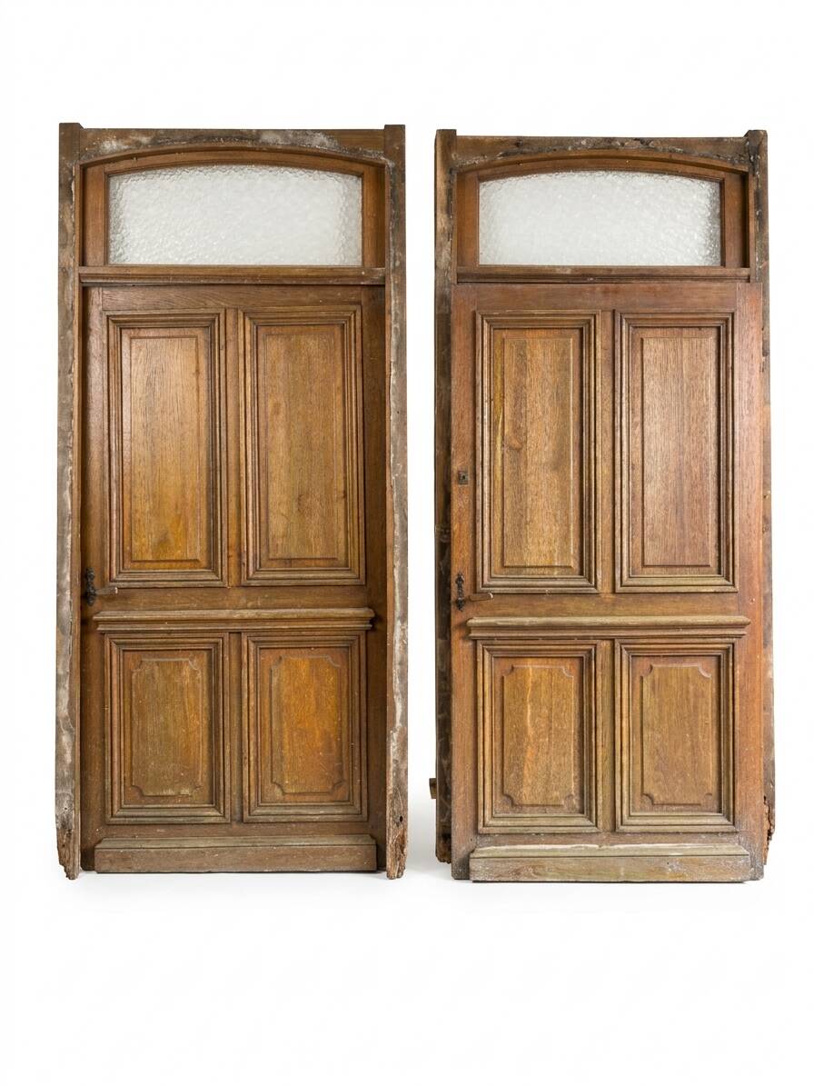 Paire de portes d'entrée en chêne massif, XIXe