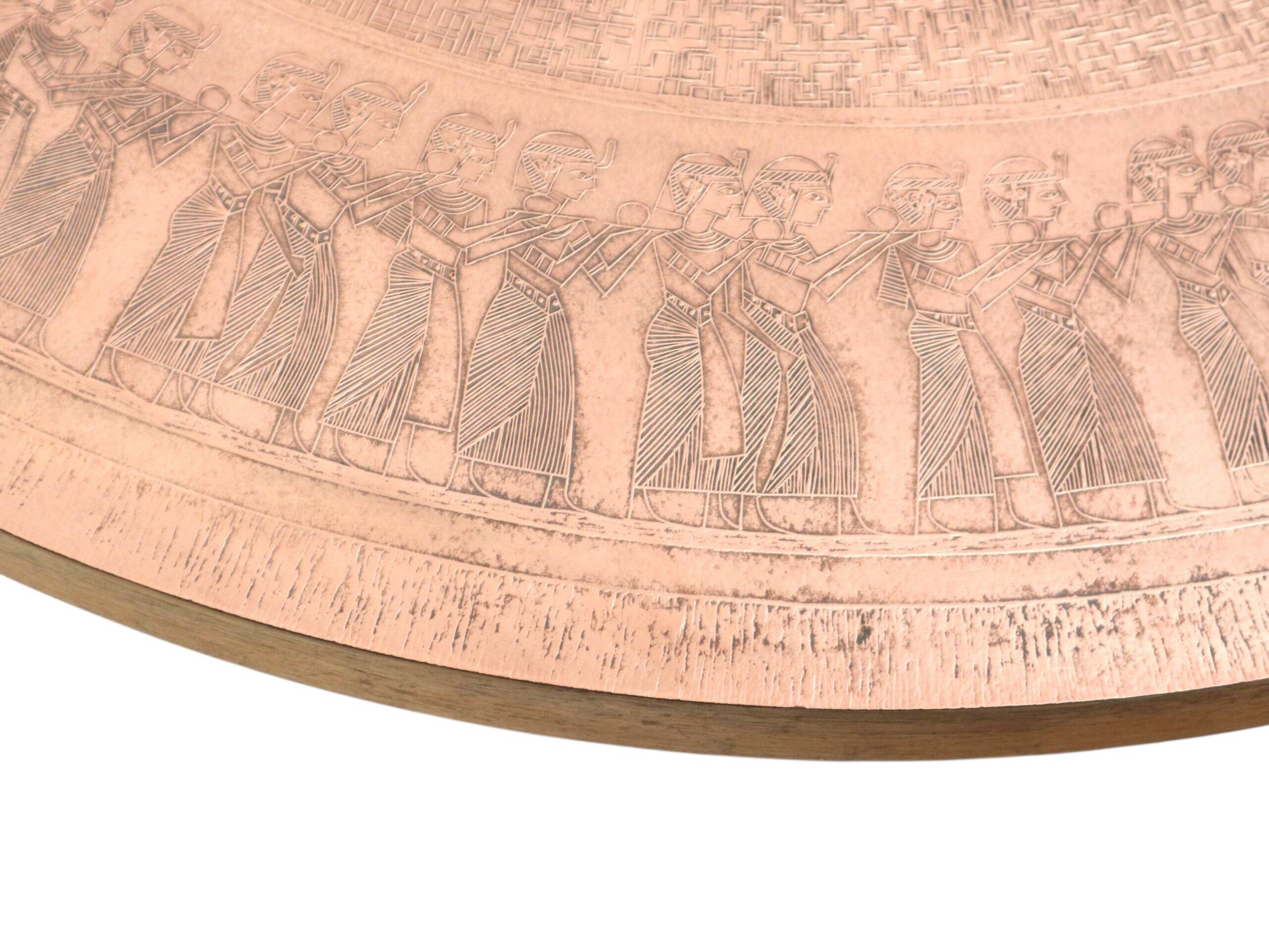 Round vintage brutalist coffee table by VAD Trævarefabrik with copper top