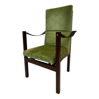 Fauteuil vintage design wengé massif accoudoirs cuir design années 60