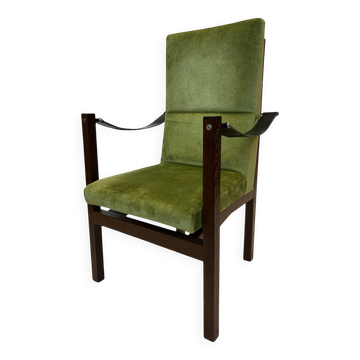 Fauteuil vintage design wengé massif accoudoirs cuir design années 60