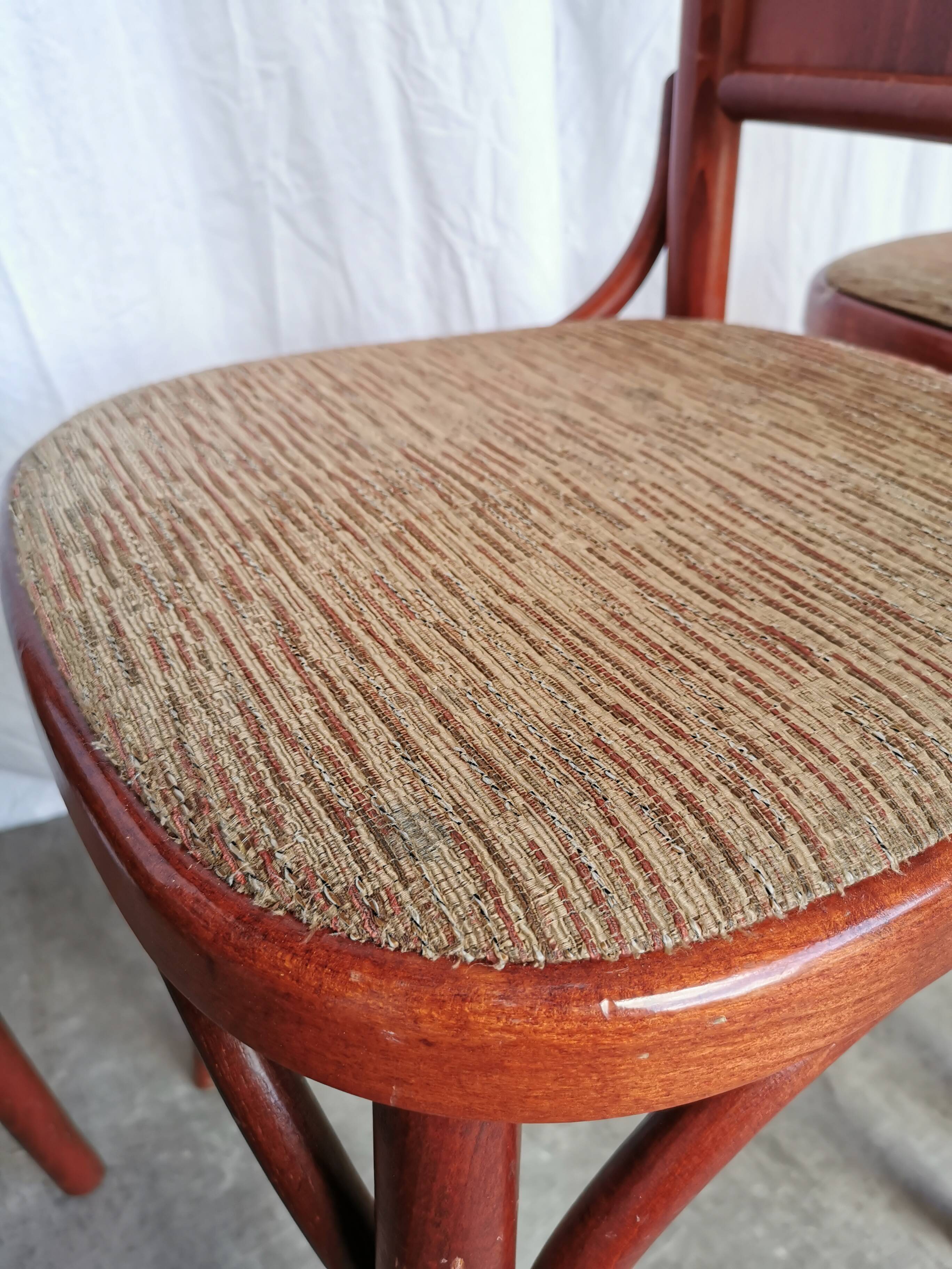 Vintage Italian Bistro Chairs - 1980s Reddish Wood, Brown Fabric - Set of 6