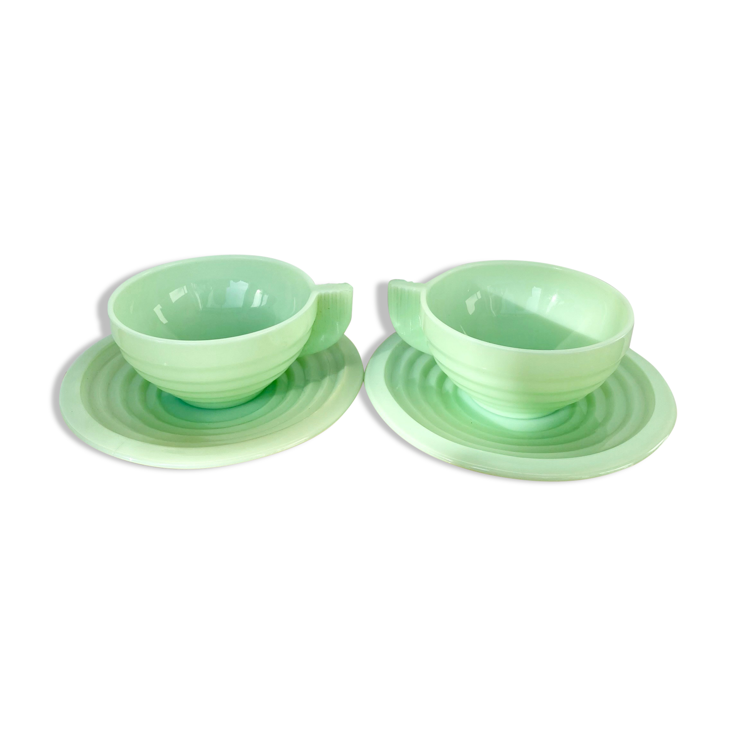 2 cups and saucers opaline mint art deco 50/60