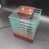 Desny Demeter glass and wood lamp, modernist art deco reissue