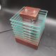 Desny Demeter glass and wood lamp, modernist art deco reissue