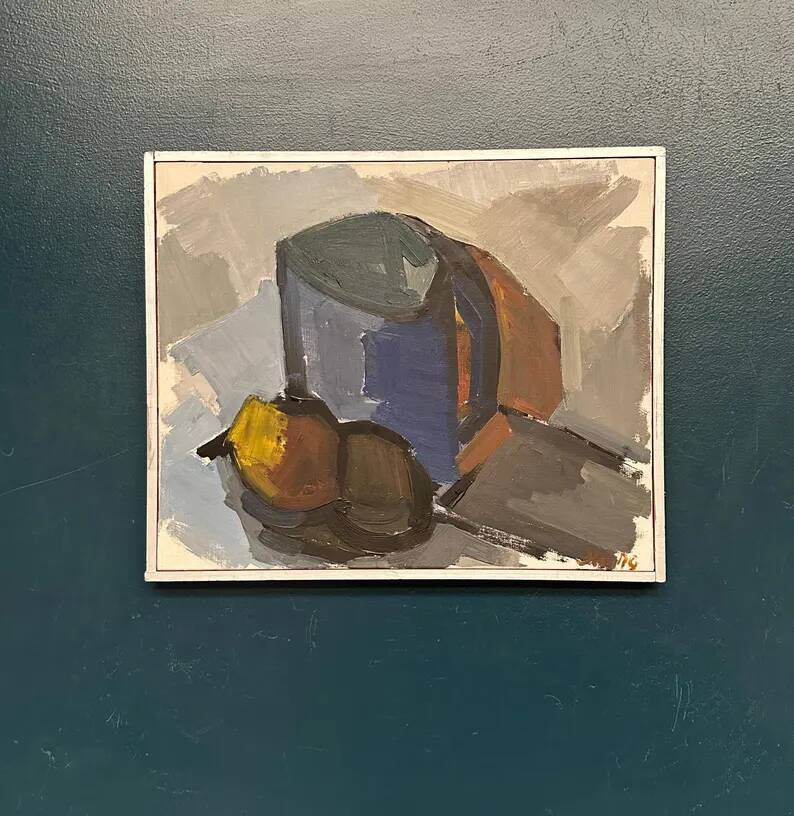 Original Swedish Oil on Canvas – “Blue Jug” by Stig Delang – Signed – Vintage & Framed