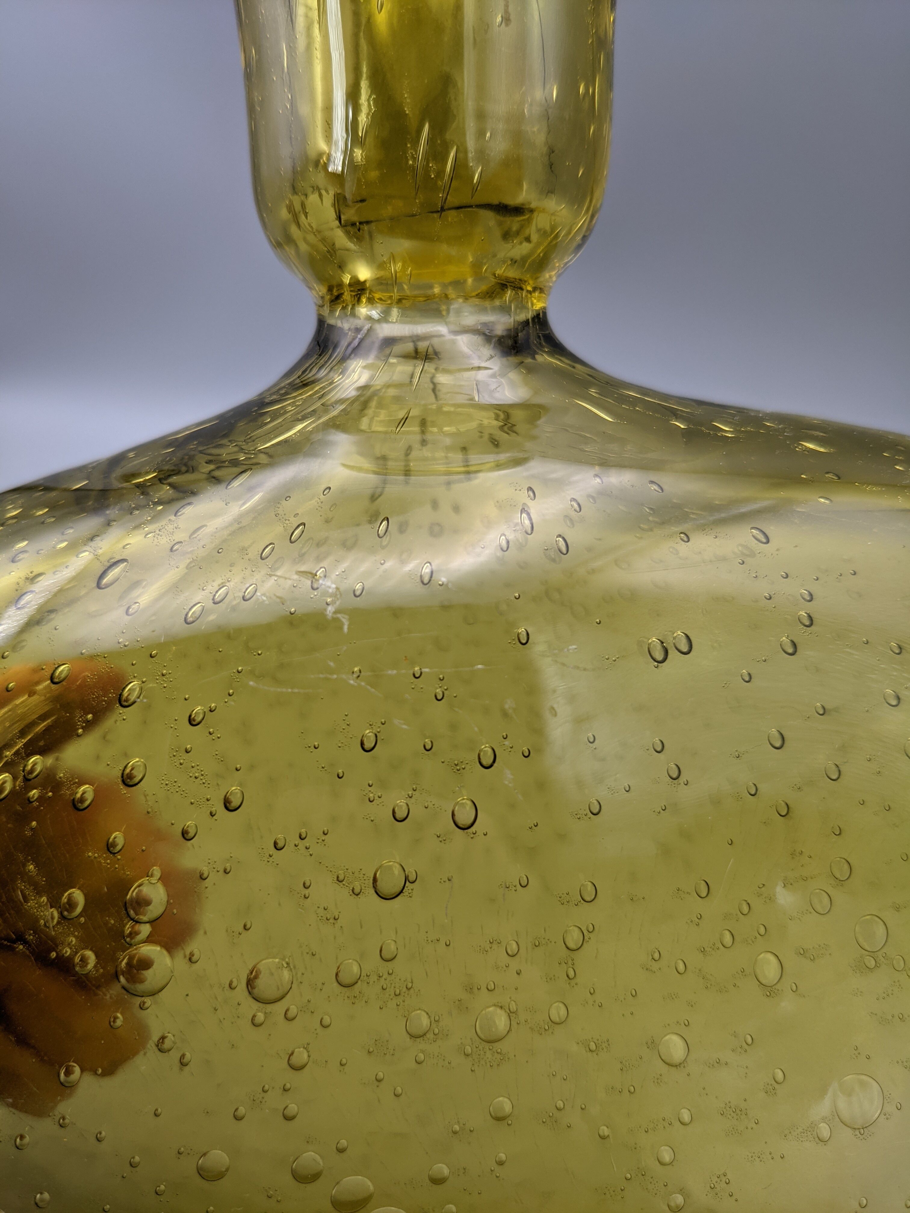 Cognac decanter in bubbled blown glass