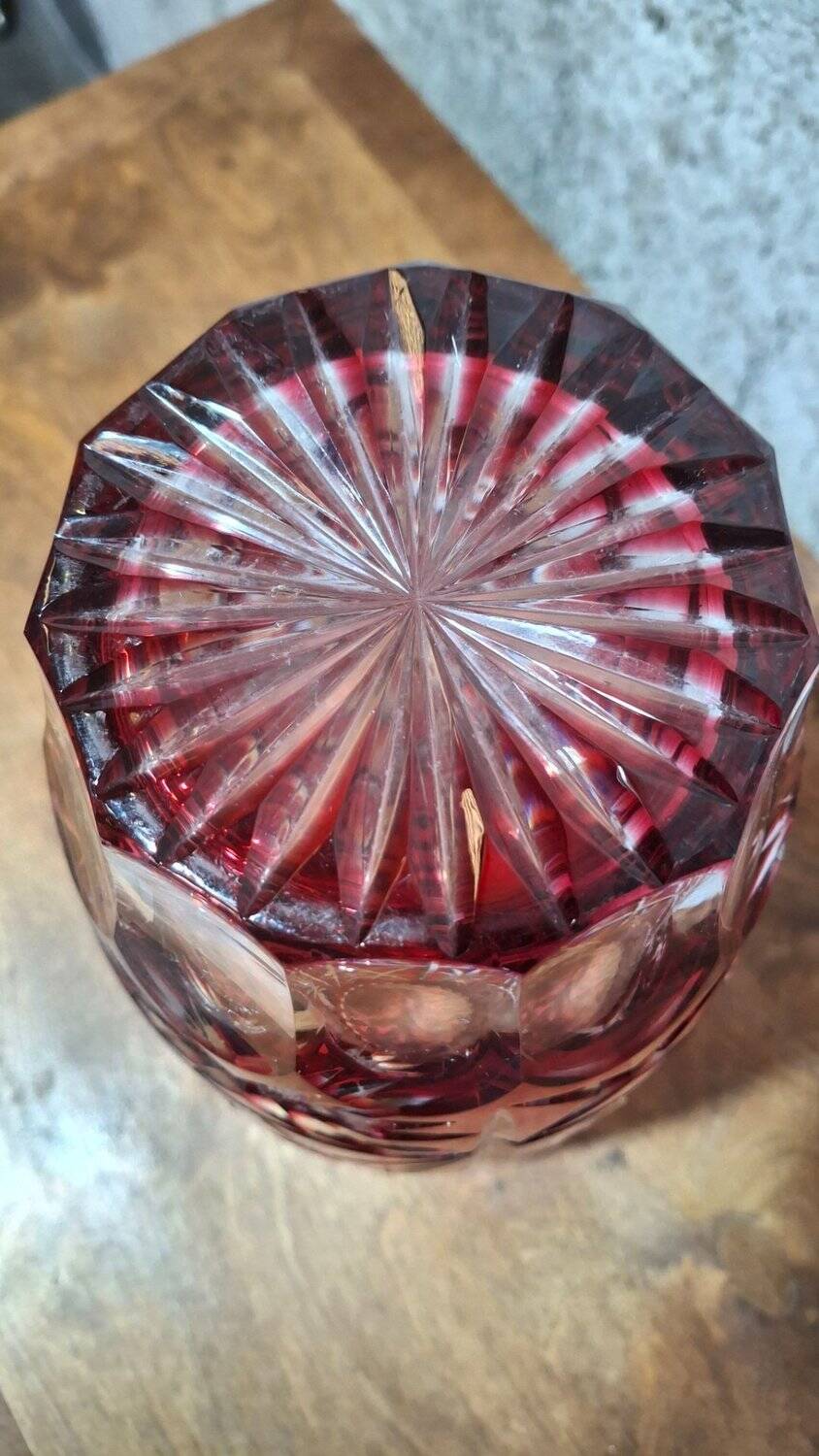 Large ruby red cut crystal vase – Central Europe 1950s