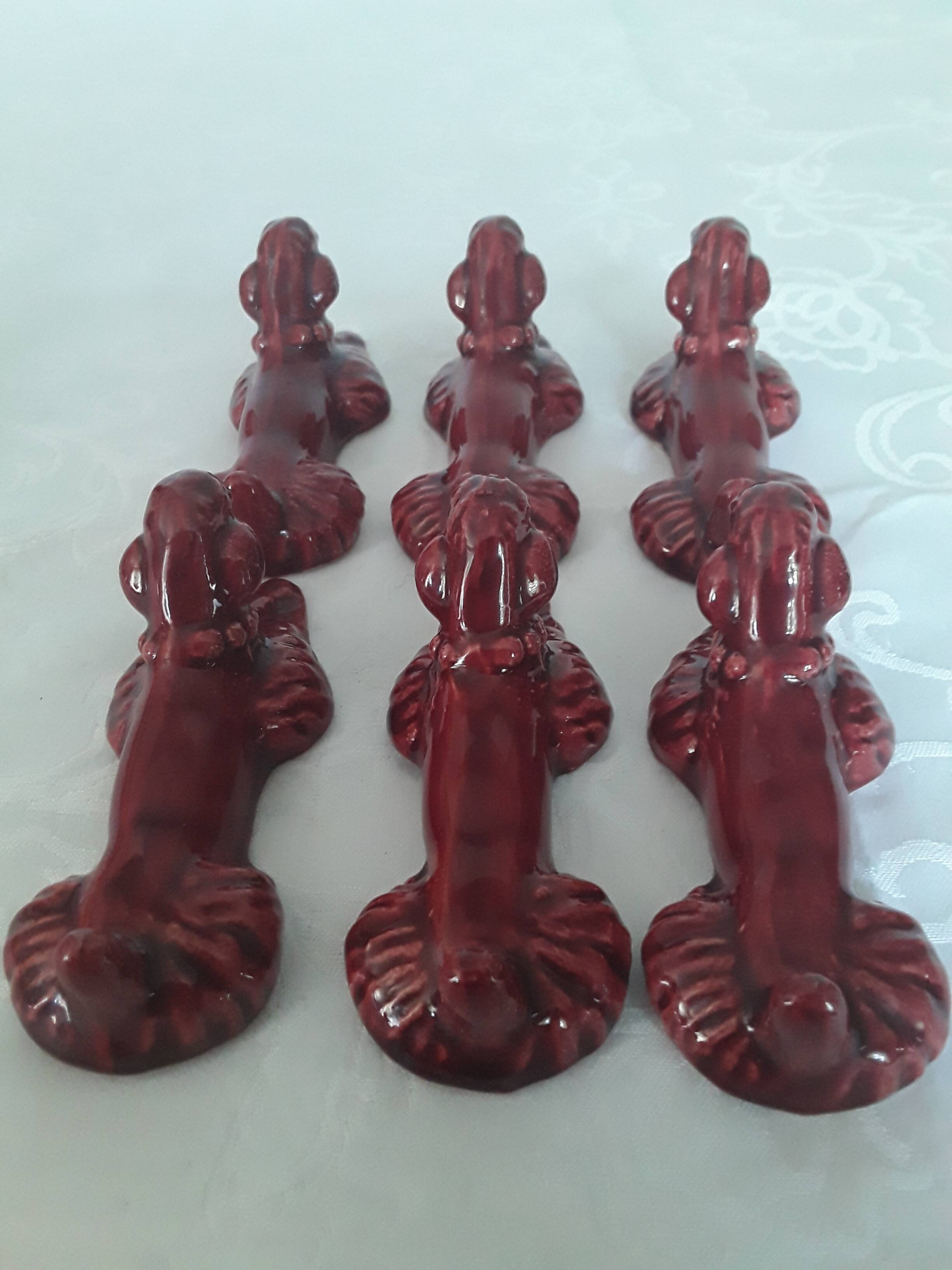 6 ceramic poodle dog knife holders