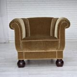 Fauteuil danois en velours vert clair et chêne, années 1960