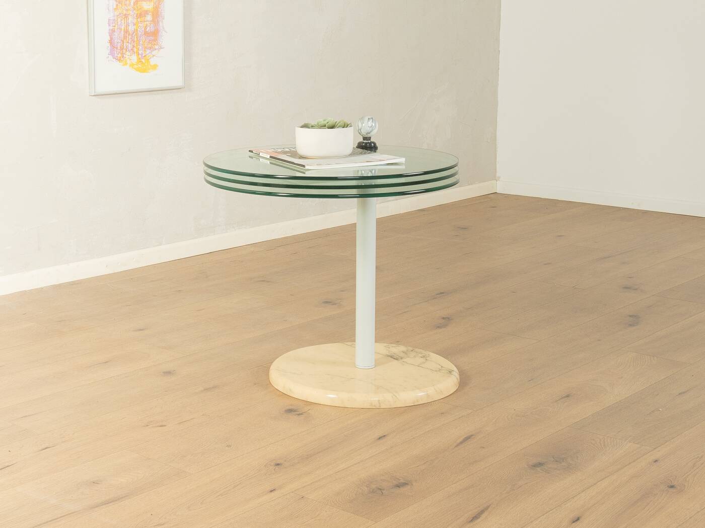 Sculptural side table from the 1980s with swiveling glass plates and a solid marble base