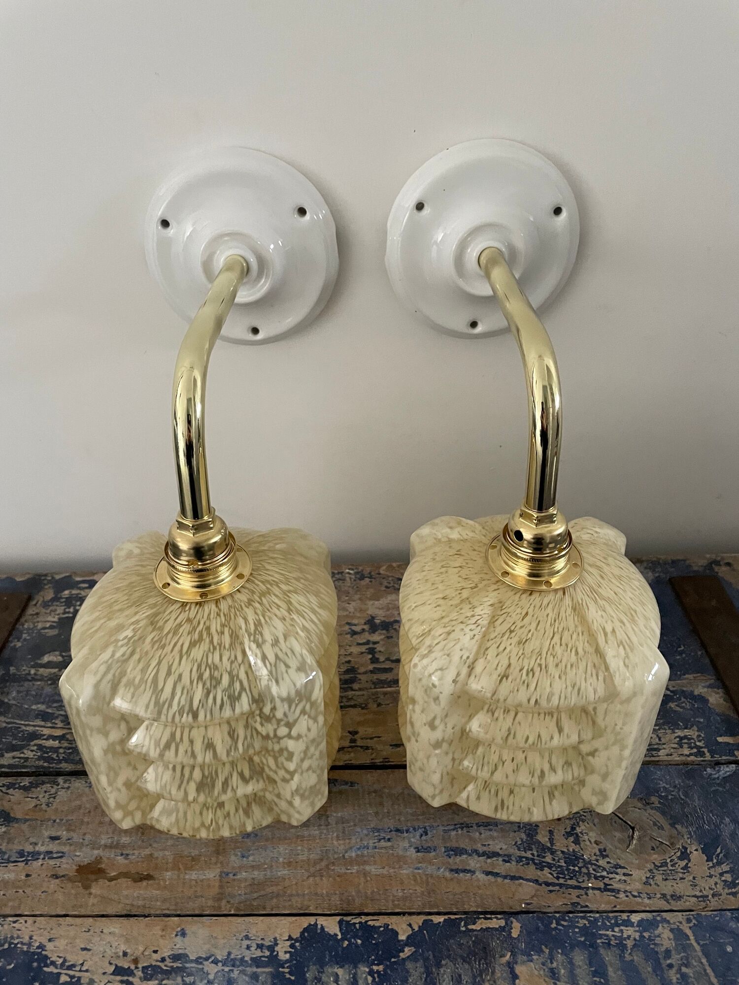 Pair of glass wall sconces by Clichy tulips Art Deco