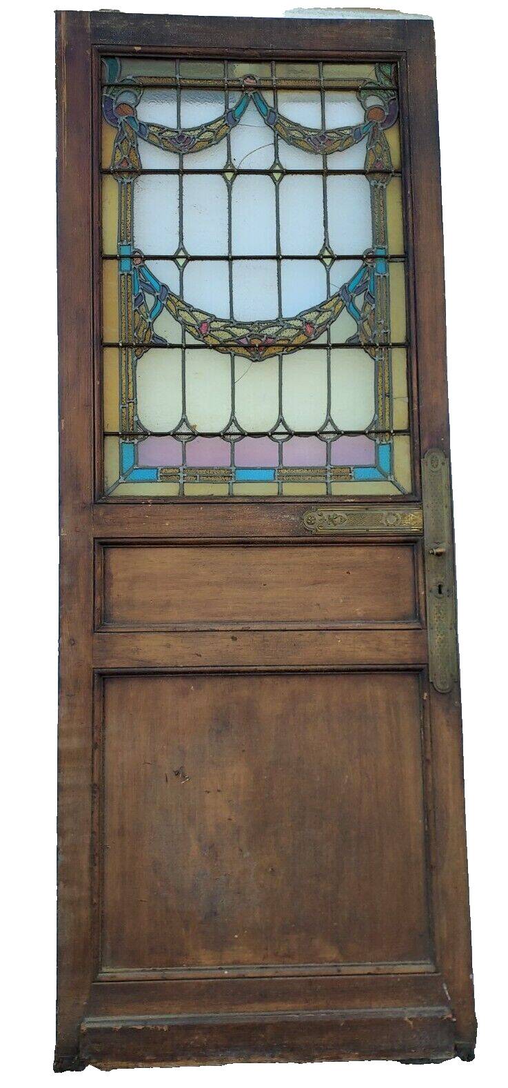 oak door with stained glass