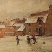 Enfants jouant dans la neige, huile sur toile, signée, vers 1900
