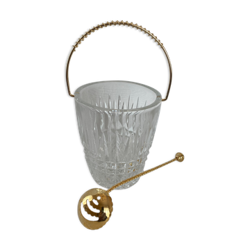 Glass ice bucket and spoon