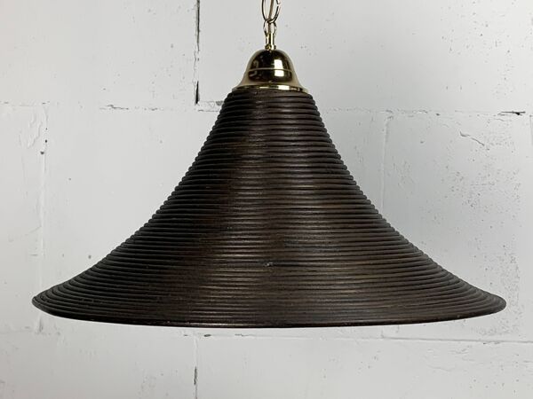 Lampe suspendue en roseau, rotin, bambou et laiton, Italie, années 1970