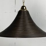 Pencil Reed, Rattan, Bamboo and Brass Pendant Hanging Lamp, Italy, 1970s