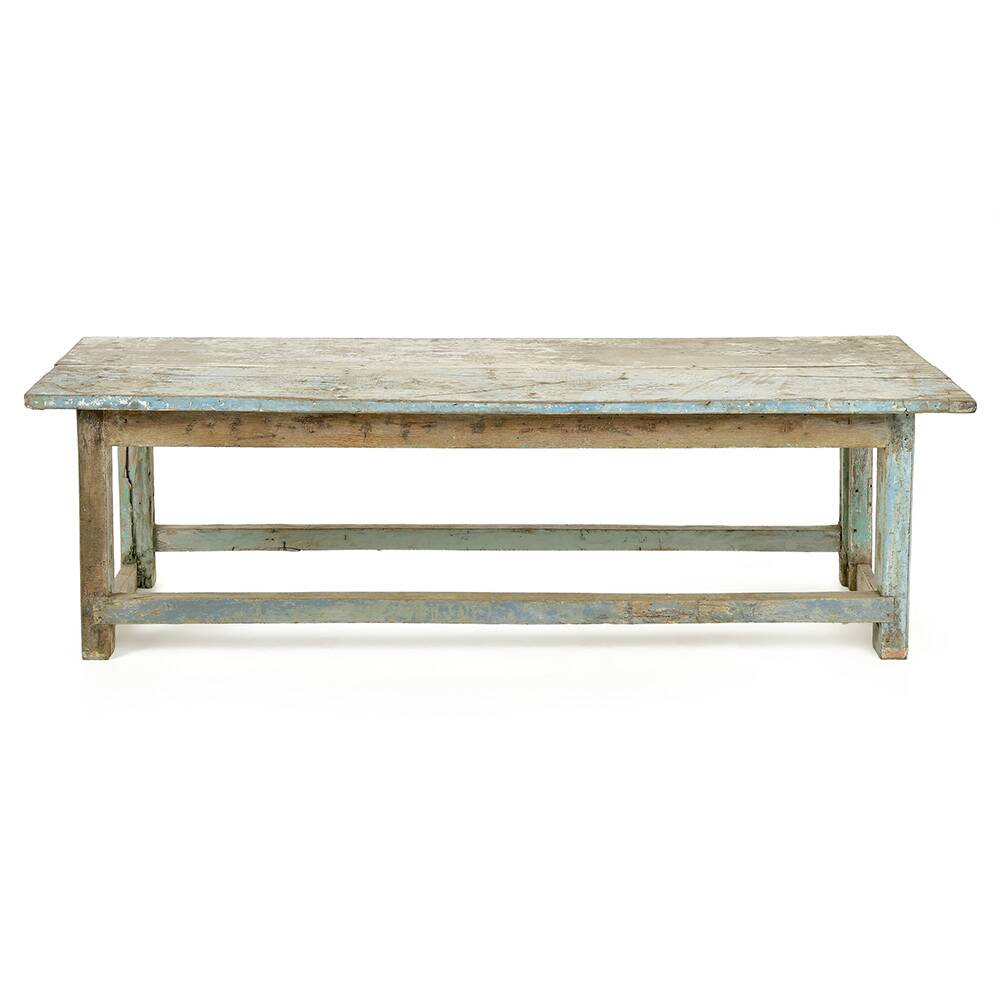 Solid wood coffee table with blue patina